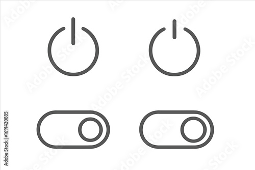 Power button and toggle switch line icon set. On and off state signs for UI UX web design. Vector symbols for start, stop, enable, disable, and activate functions.