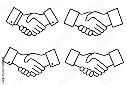 Handshake line icon set. Business agreement and partnership concept. Symbol of a successful deal, contract, and cooperation. Welcome gesture and teamwork. Outline vector sign.