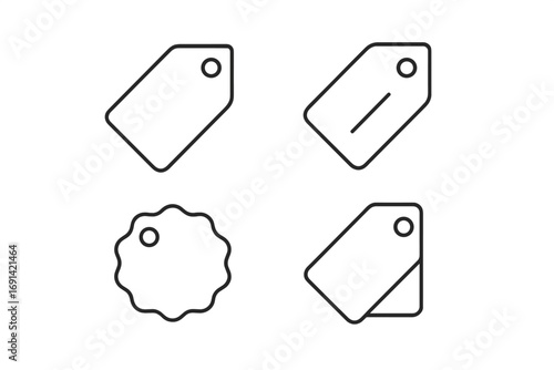 Price tag line icon set. Sale labels and discount coupon badges collection. Minimalist outline vector illustration for web, app, and promotion design. Editable stroke.