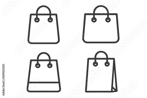 Modern shopping bags outline icons set, minimalist vector cartoon style for design, apps, cards, social media, ecommerce, retail, commerce, transparent background