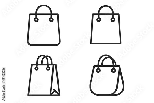 Modern shopping bag icons set in outline style for design, cards, apps, social networks, vector cartoon illustrations with transparent background, versatile ecommerce graphics collection