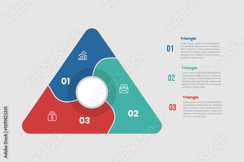 Triangle pyramid shape infographic diagram with round edge and curve wave slice with 3 step for slide presentation