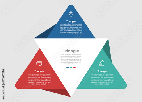Triangle pyramid shape infographic diagram with creative 3d ribbon shadow combination folding with 3 step for slide presentation