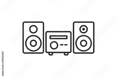 Music center linear icon. Boombox, tape recorder symbol. Simple audio system pictogram. Editable stroke vector illustration for web, app, UI, UX design, logo, and print.