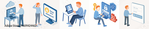 Isometric Style Data Protection Illustration Set for Internet Security Concept