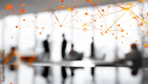 Abstract network graphic over blurred business scene