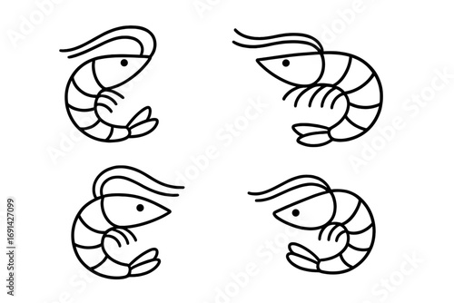 Shrimp line icon set seafood vector illustration culinary symbols outline collection for menus recipes seafood icons cartoon style transparent background ordered set