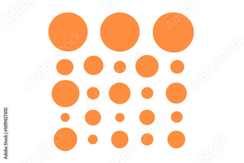 Vector geometric pattern with circles of different sizes. Abstract background with orange dots in a grid. Simple flat illustration. Modern minimal ordered set for texture.