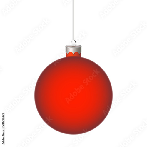 
Classic Christmas Tree Ornament Ball. Festive Glass Bauble. Red Christmas ornament ball hanging on string isolated on white background festive holiday decoration