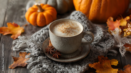 Cozy Autumn Coffee Table Setting with Pumpkin Spices and Warm Beverage Decor for Fallback Season