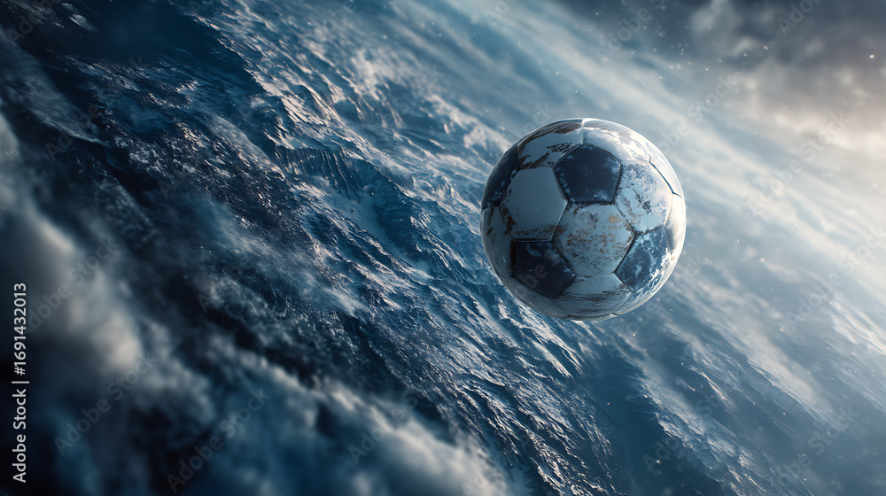 Naklejka premium The world and the soccer ball in clear focus