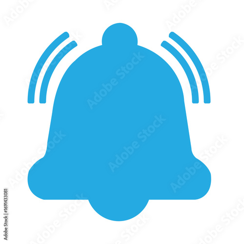 Blue ringing bell icon with sound waves notification