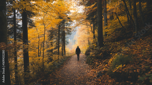 Mystical Autumn Forest Path: Scenic Foggy Walk in Nature's Tranquil Landscape