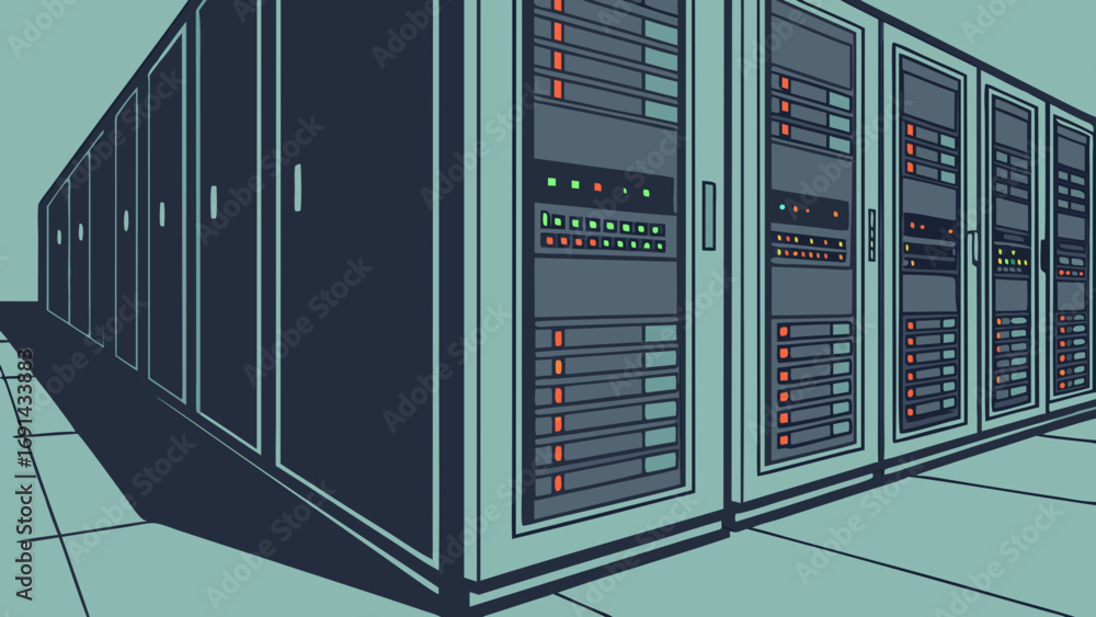 Obraz premium Server room data center network infrastructure technology digital internet computing computer hardware servers racks IT technology background data storage cloud computing informatio.