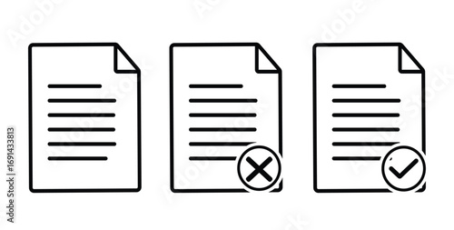 Document icons with checkmark and cross symbols paper