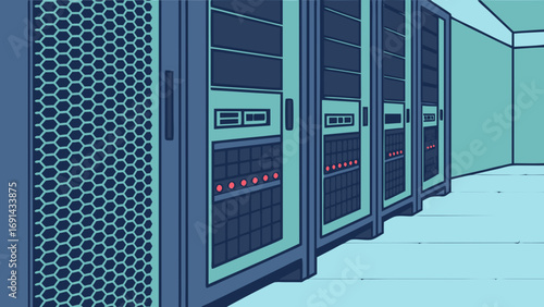Server Room Data Center Illustration Network Technology Digital Infrastructure Computer Hardware IT Equipment Servers Rack Servers Network Technology Data Storage Data Processing Digi.