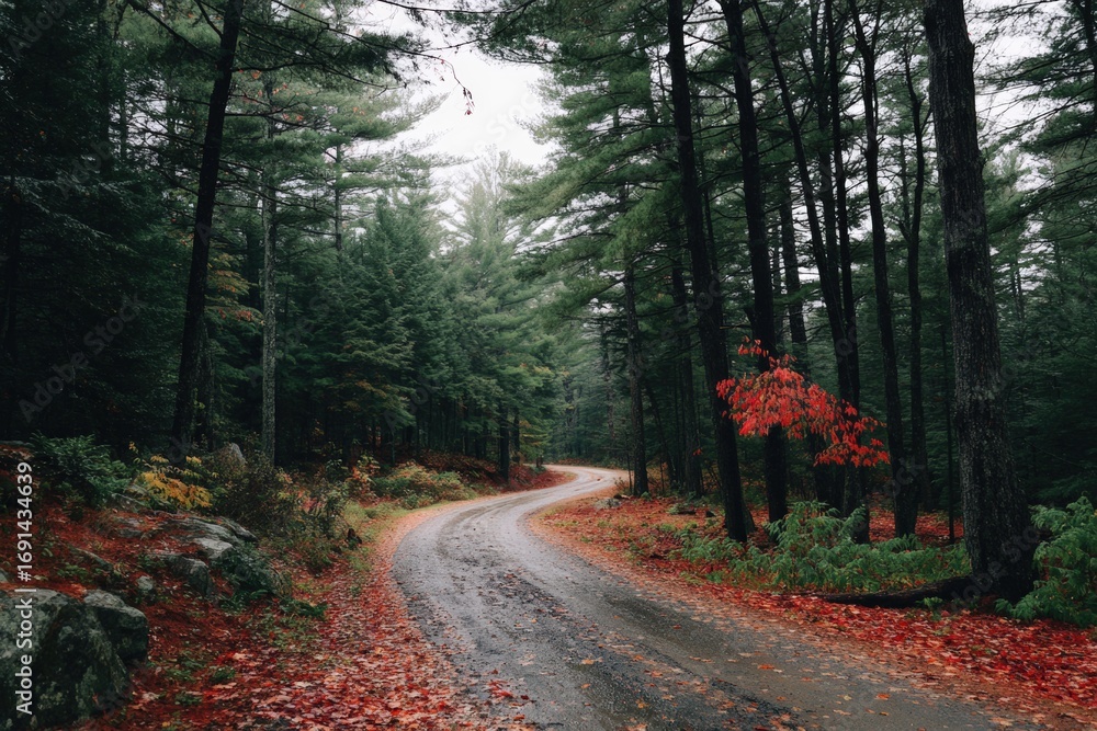 Fototapeta premium Winding forest road in autumn