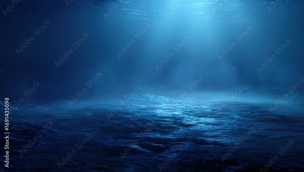 Naklejka premium Deep blue underwater scene with light beams