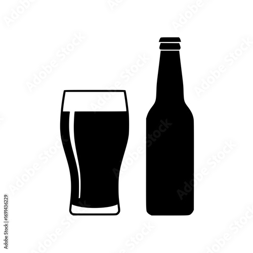beer glass and bottle symbol representing alcoholic beverage, pub, and refreshment.