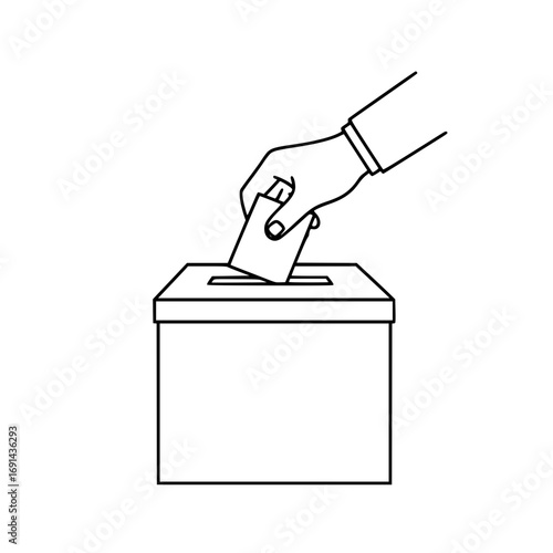hand putting paper into ballot box representing election, voting, and democracy.