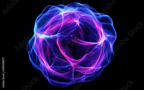 Abstract glowing spherical shape with vibrant purple and blue colors