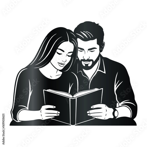 Couple Reading Book Together Focused.