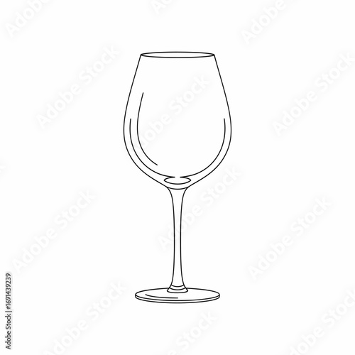 A simple, elegant line drawing of an empty wine glass, showcasing its classic shape and delicate stem against a plain white background.