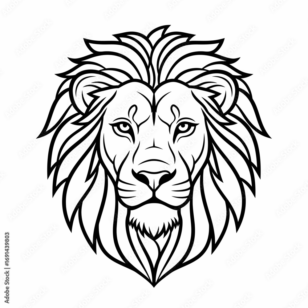 Fototapeta premium A detailed black and white illustration of a majestic lion's face, showcasing its mane.