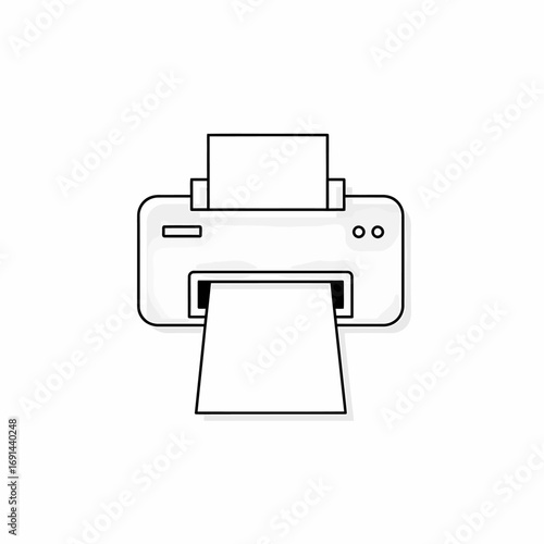 Simple line drawing of a printer printing a document.