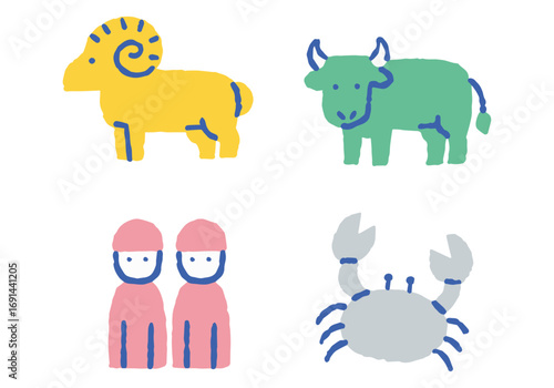 Aries, Taurus, Gemini, Cancer Illustrations_Color