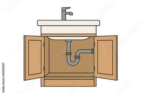 The open cabinet beneath the bathroom sink provides maintenance staff convenient access to the plumbing for inspections, checks, and spotting potential future problems