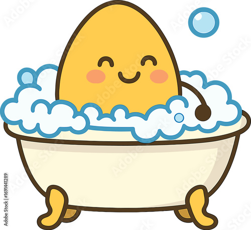 A yellow‑painted egg in a white bathtub for the Easter holiday