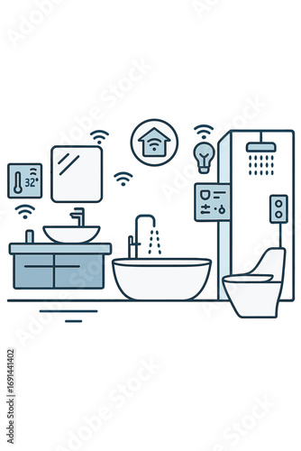 A sleek, sophisticated, ultramodern bathroom design showcases futuristic fixtures, smart home technology, and IoT‑enabled controls for a high‑tech, cutting‑edge living experience