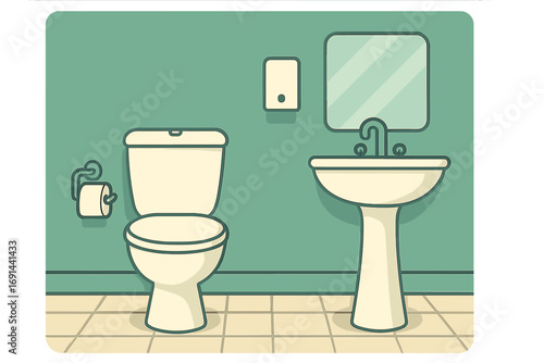 Inside a restroom featuring a toilet, sink, and green wall