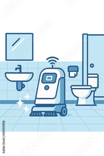 An autonomous cleaning robot for modern public restrooms, a futuristic sanitation solution that improves hygiene