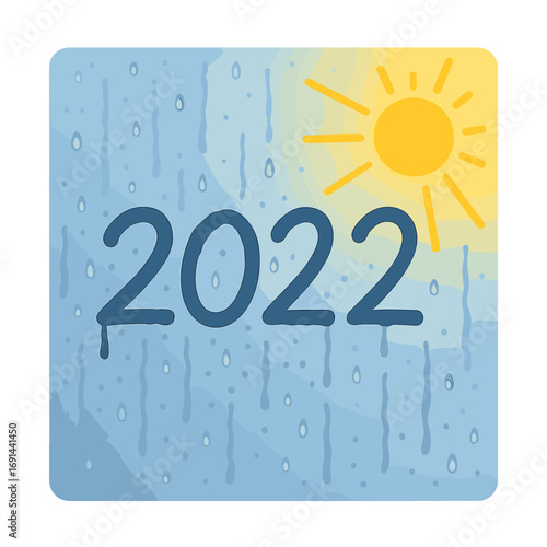 Concept of a bright future for the coming year, with 2022 sketched on a steamy bathroom mirror