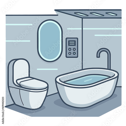 Smart Bathroom Design Featuring a Futuristic Toilet and Bathtub
