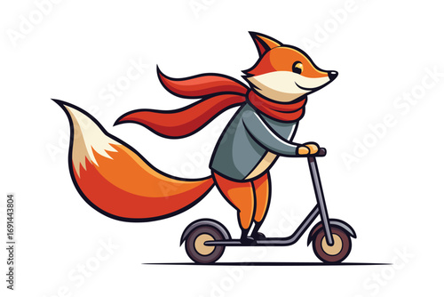 1 Fox riding a scooter with scarf flowing