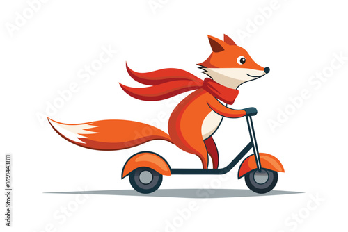 2 Fox riding a scooter with scarf flowing