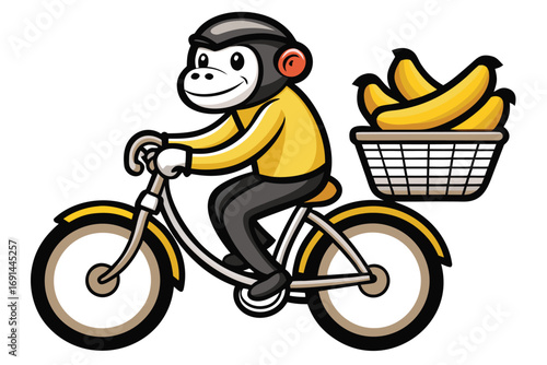 3 Monkey riding a bicycle carrying bananas in basket
