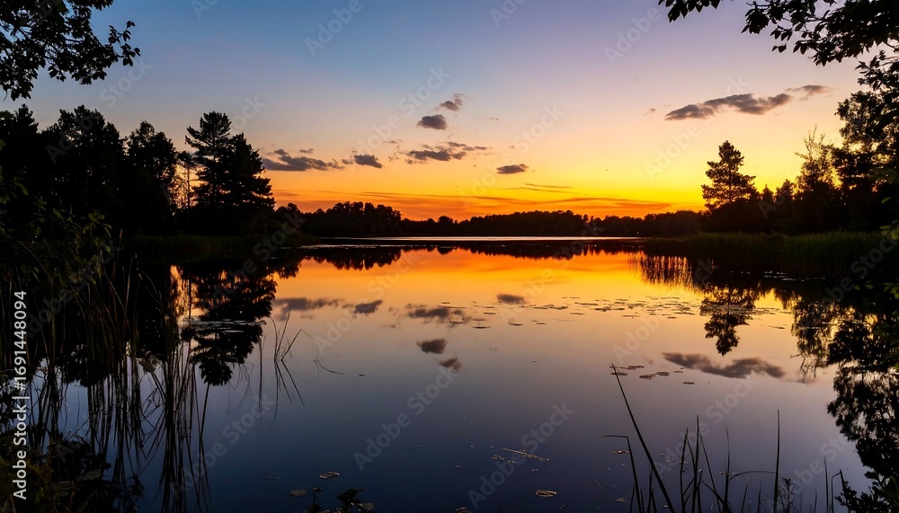 Obraz premium Serene sunset over a lake