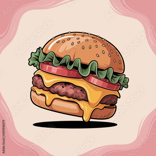 A mouth-watering cheeseburger stacked with fresh ingredients showcases culinary delight and appetite, promising deliciousness and satisfaction in every bite.
