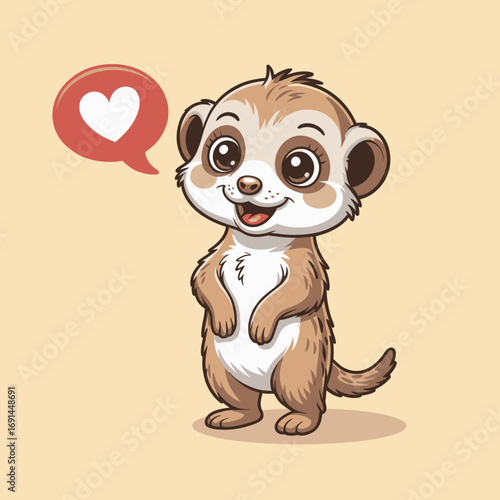 This playful meerkat character exudes cuteness and affection with a heart expression, showcasing the theme of love and companionship in a delightful illustration style.