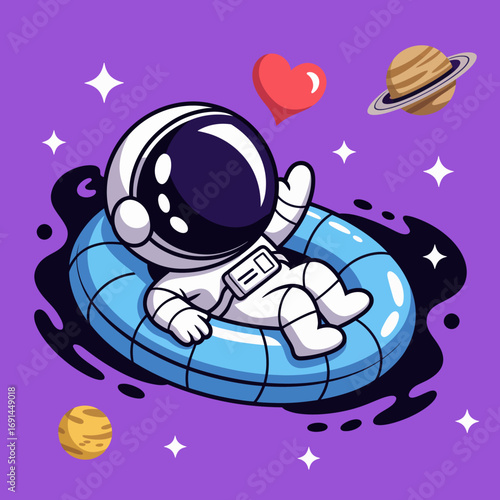 A serene illustration of an astronaut reclining in a floating pool while cosmic planets surround them, reflecting a unique blend of tranquility, space, and relaxation ideals.