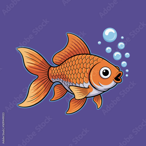 This vibrant illustration features a playful goldfish blowing bubbles, showcasing its lively colors and whimsical design ideal for aquatic and pet-themed art collections.