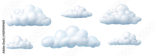 Collection of fluffy white clouds isolated on transparent background.  Perfect for design projects, PNG