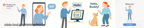 Simple Illustration of People Communication Online and Offline Cartoon Style