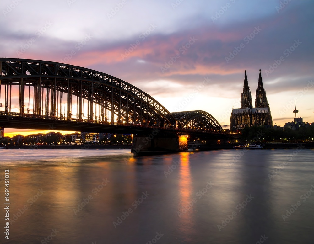 Fototapeta premium City bridge at sunset over river