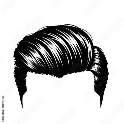 Stylized black hair illustration with white highlights