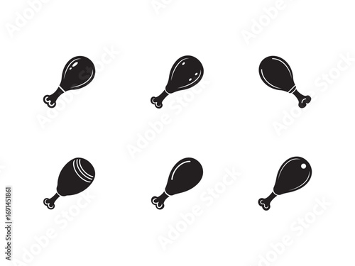 Black Chicken Drumstick Icon Vector Illustration Seamless Pattern Delicious Meat Healthy Food Restaurant Menu Butcher Shop Culinary Delicatessen Fried Chicken Meal